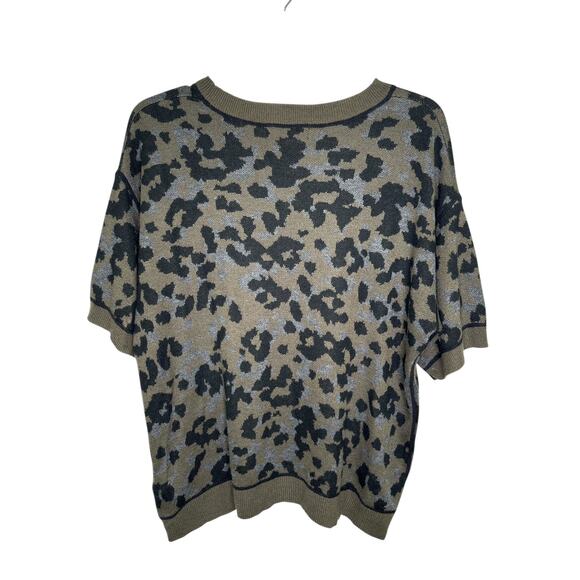 Anthropologie Ethan Green Gray Black Leopard Print Short Sleeve Sweater - Picture 4 of 9